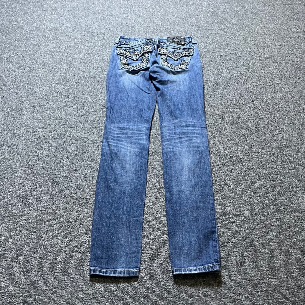 Miss Me Skinny Jeans 24 Blue Embellished Crystal Flap Pocket Y2K MV5910S3
